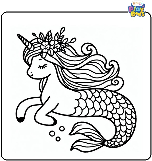 Mermaid Unicorn Coloring Page