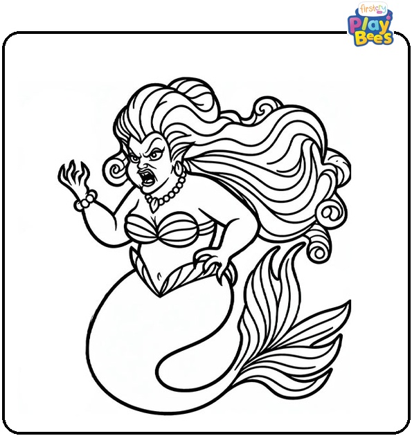  Mermaid Wrathful Ursula Coloring Page