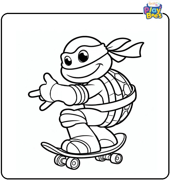 Michelangelo on Skateboard Coloring Page