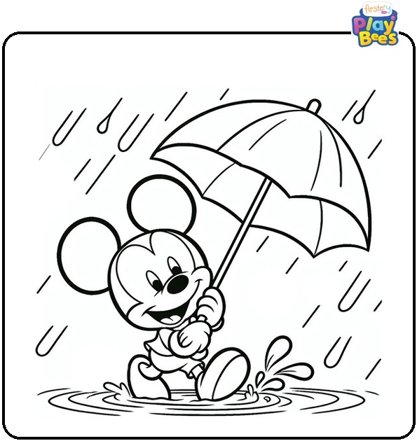 Mickey Mouse During Rainy Day Coloring Page Mickey Mouse During Rainy Day Coloring Page