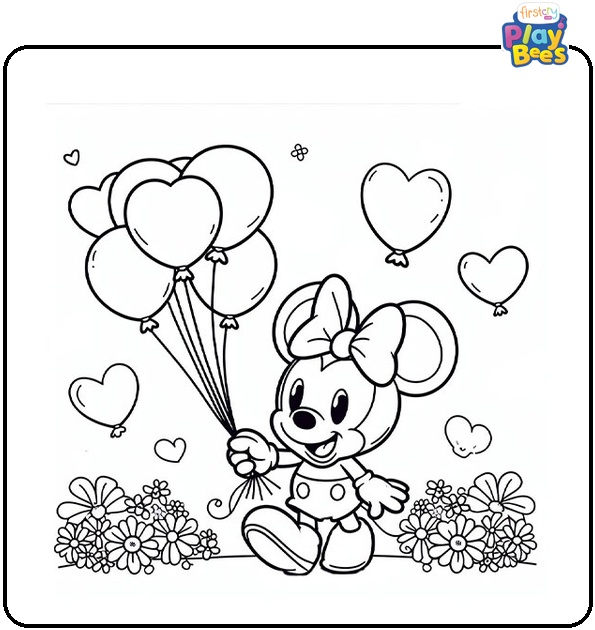 Mickey Mouse with Balloons Coloring Page Mickey Mouse with Balloons Coloring Page