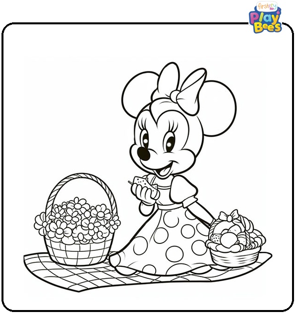 Minnie on Picnic Coloring Page Minnie on Picnic Coloring Page