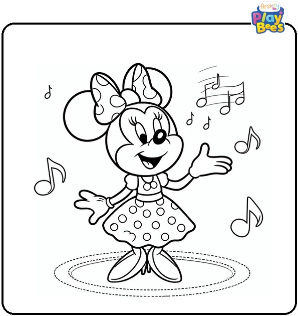 Minnie Loves Singing in Club Coloring Page Minnie Loves Singing in Club Coloring Page