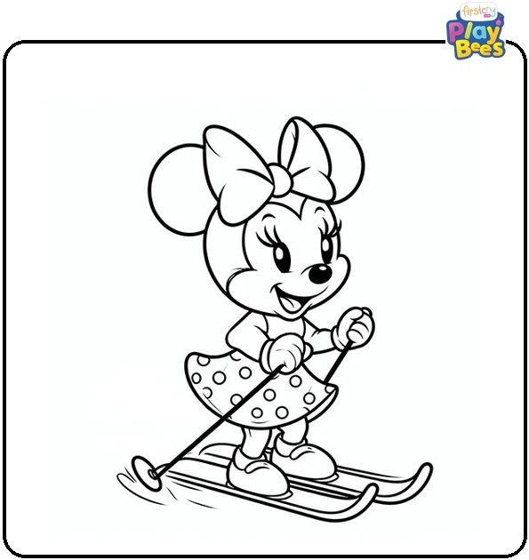 Minnie Mouse Skiing Coloring Page Minnie Mouse Skiing Coloring Page