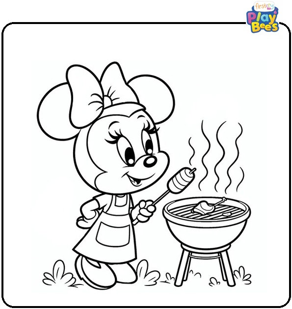Minnie Mouse at Barbeque Coloring Page Minnie Mouse at Barbeque Coloring Page