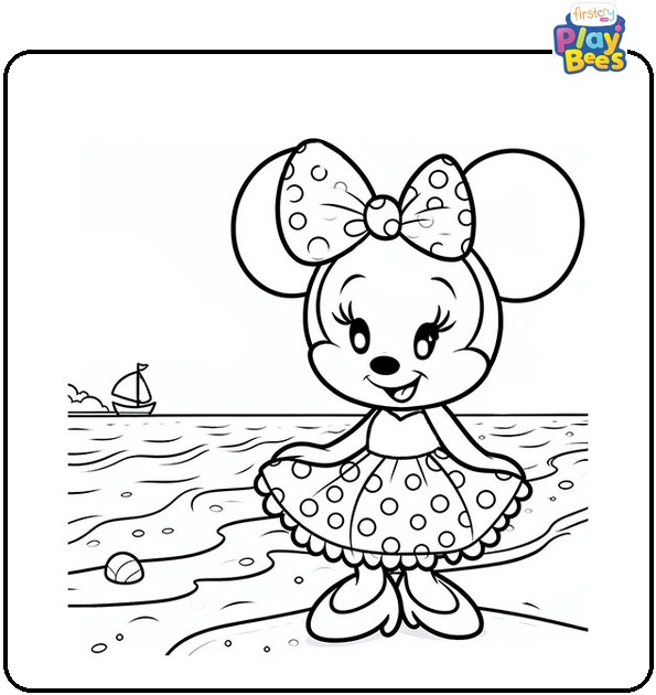 Minnie Mouse at Beach Coloring Page Minnie Mouse at Beach Coloring Page