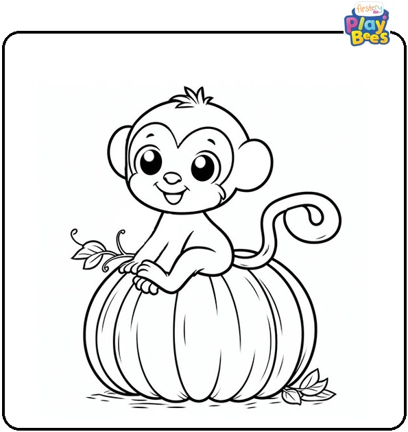 Monkey on a Pumpkin Coloring Page
