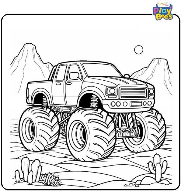 Monster Truck in the Desert Coloring Page Monster Truck in the Desert Coloring Page