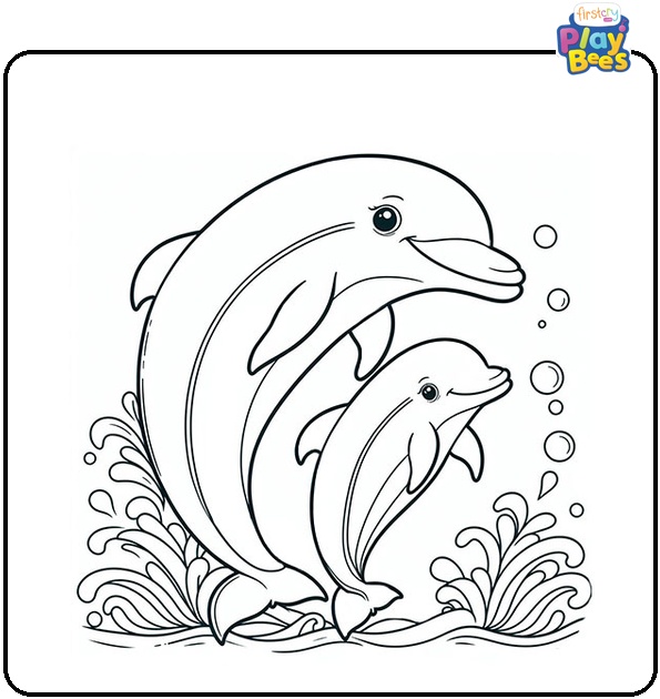 Mother With Her Child Dolphin Coloring Page