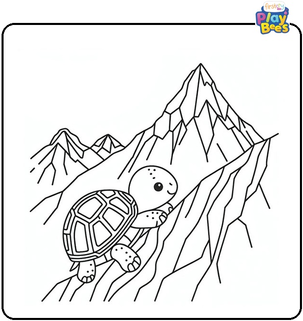Mountain Climbing Turtle Coloring Page