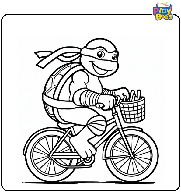 Ninja Turtle Riding Bicycle Coloring Page