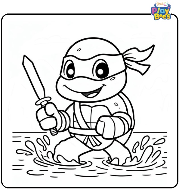 Ninja Turtle in the Water Coloring Page