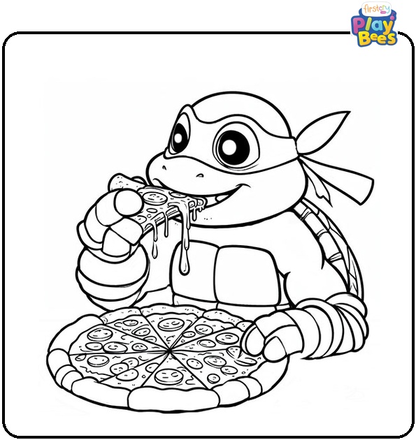 Ninja Turtles Eating Pizza Coloring Page