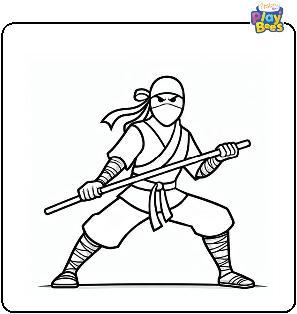 Ninja Warrior With Stick In Hand Coloring Page Ninja Warrior With Stick In Hand Coloring Page
