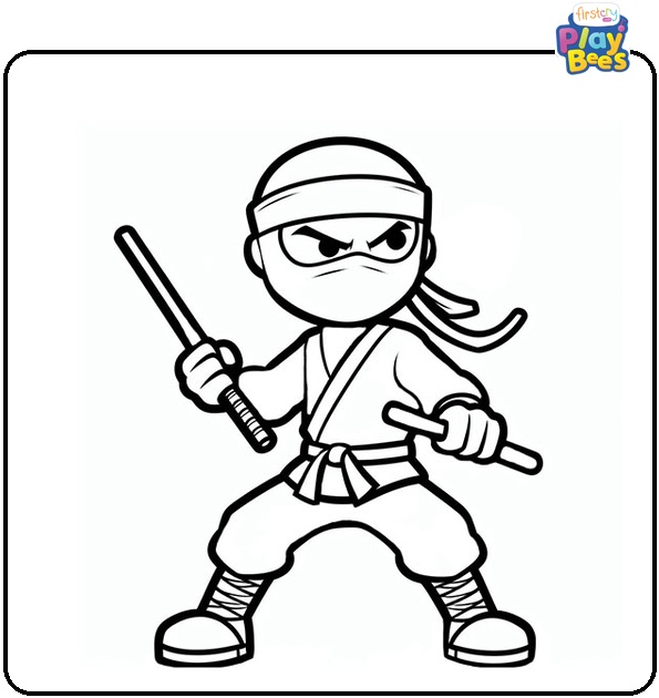 Ninja with the Nunchaku Coloring Page Ninja with the Nunchaku Coloring Page