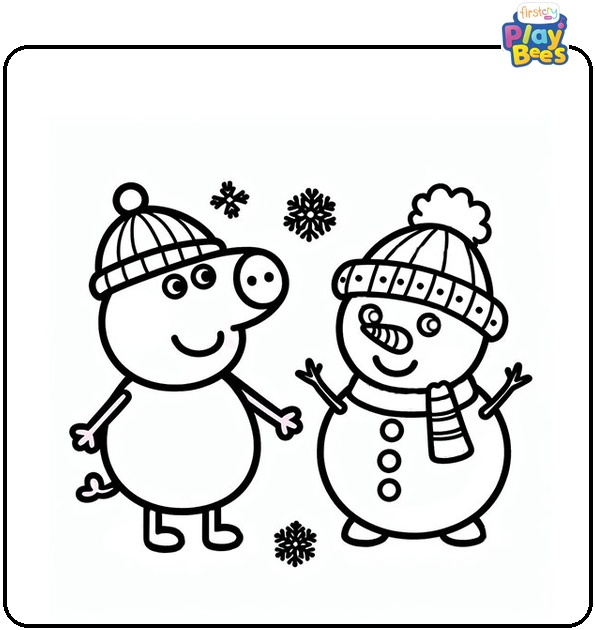 Peppa Pig and a Snowman Coloring Page Peppa Pig and a Snowman Coloring Page