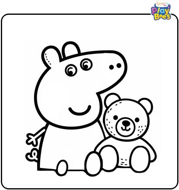 Peppa Pig with Teddy Bear Coloring Page Peppa Pig with Teddy Bear Coloring Page
