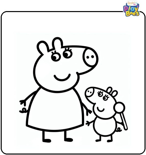 Peppa with Mommy Coloring Page Peppa with Mommy Coloring Page