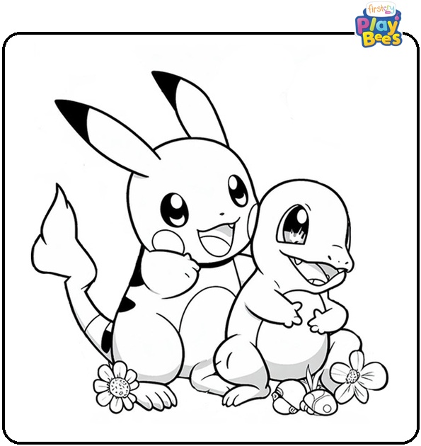 Pikachuand Charmander Coloring Page