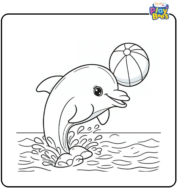 Playing in the Water With Ball Dolphin Coloring Page