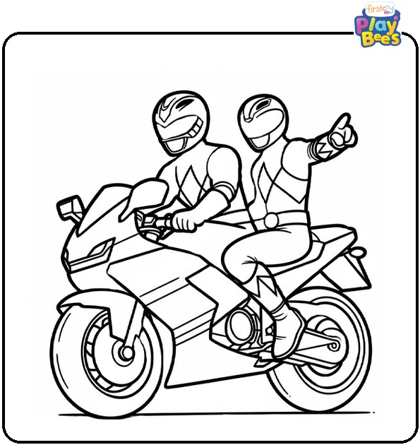 Power Rangers Driving a Motorcycle Coloring Page Power Rangers Driving a Motorcycle Coloring Page