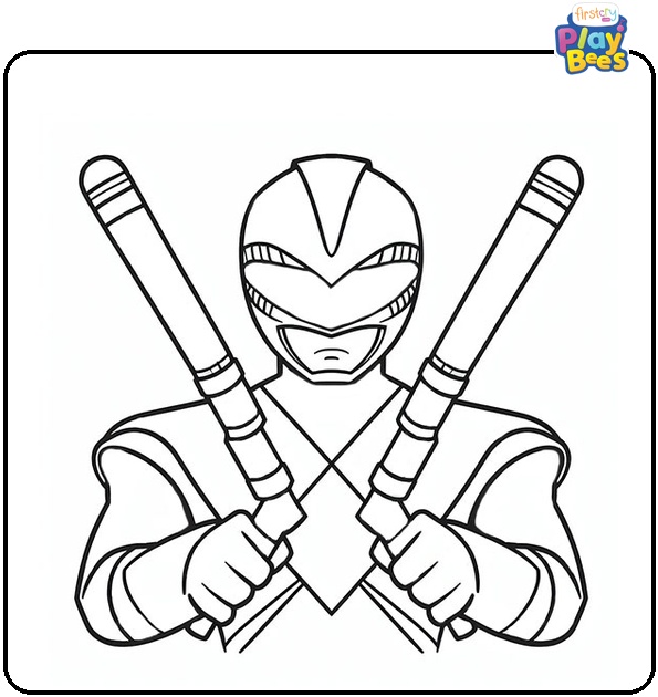 Power Rangers Holds Two Sticks Coloring Page Power Rangers Holds Two Sticks Coloring Page