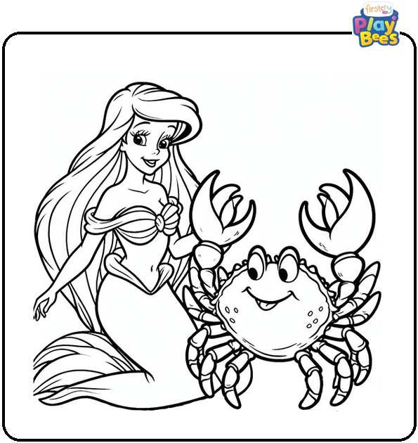 Princess Ariel with Sebastian Coloring Page