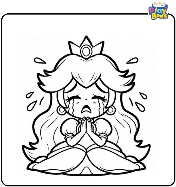 Princess Peach Crying Coloring Page