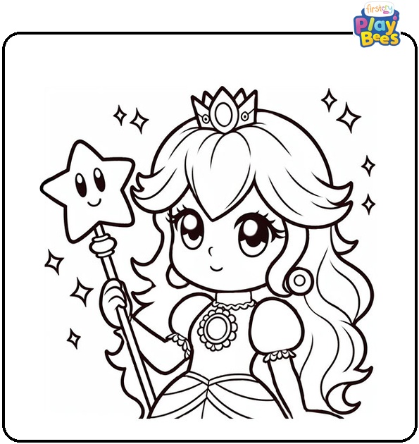 Princess Peach Holding a Star Coloring Page