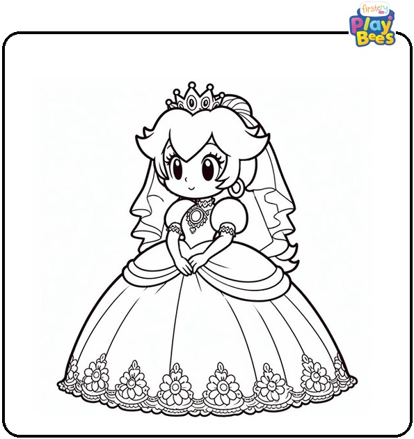 Princess Peach In A Wedding Dress Coloring Page