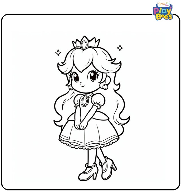 Princess Peach Wearing Shoe Coloring Page