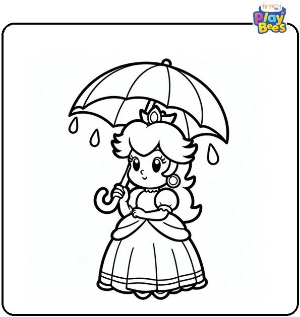 Princess Peach With Umbrella Coloring Page