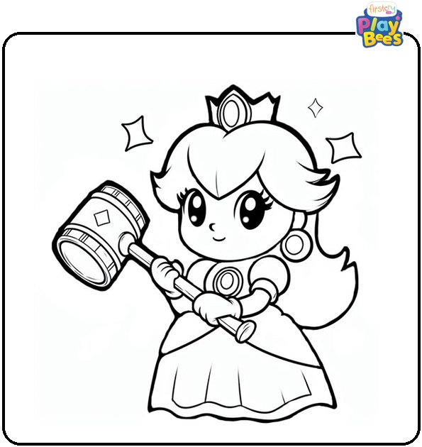 Princess Peach with Hammer Coloring Page