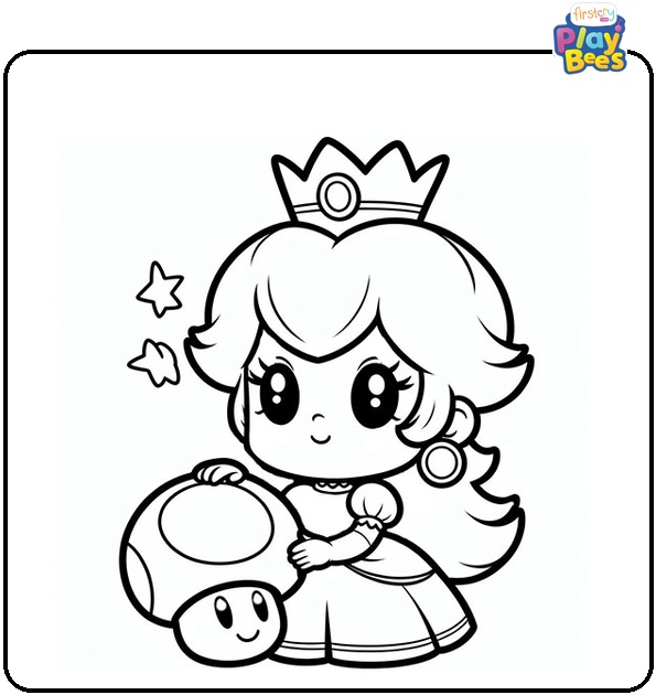 Princess Peach with Mushroom Coloring Page