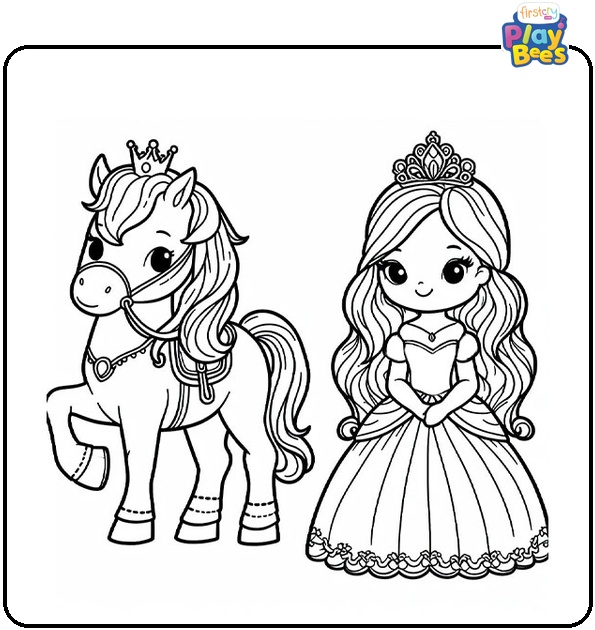 Princess and Horse Coloring Page