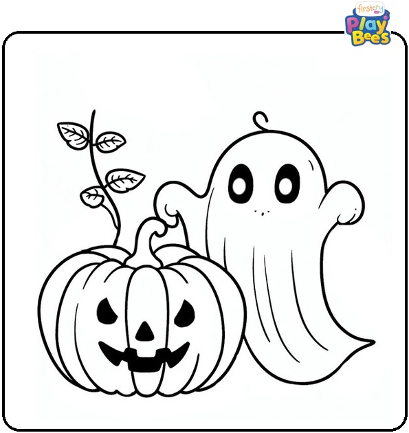 Pumpkin and Ghost Coloring Page