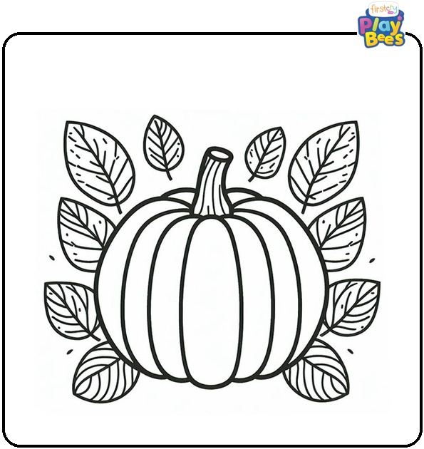 Pumpkin with Leaves Coloring Page