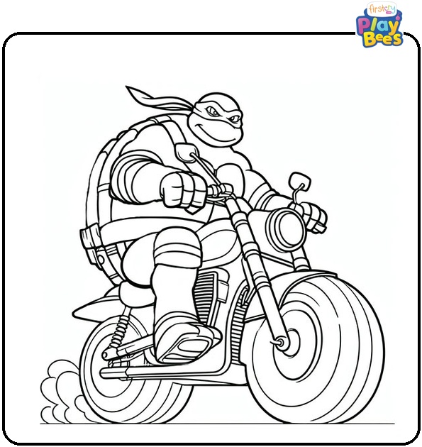 Raphael on a Motorcycle Coloring Page