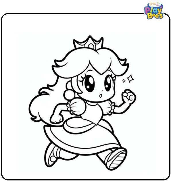 Running Princess Peach Coloring Page