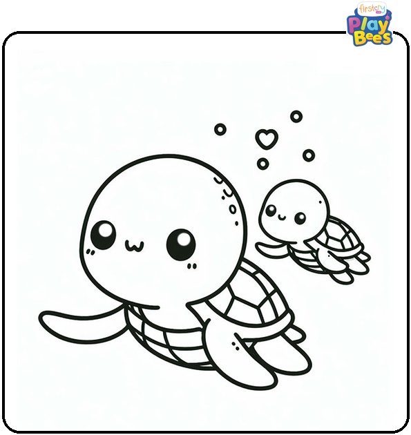 Sea Turtle and Her Baby Coloring Page