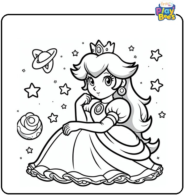 Sitting Princess Peach Coloring Page