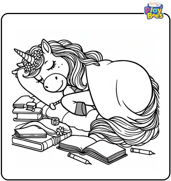 Sleeping Unicorn Colouring Page