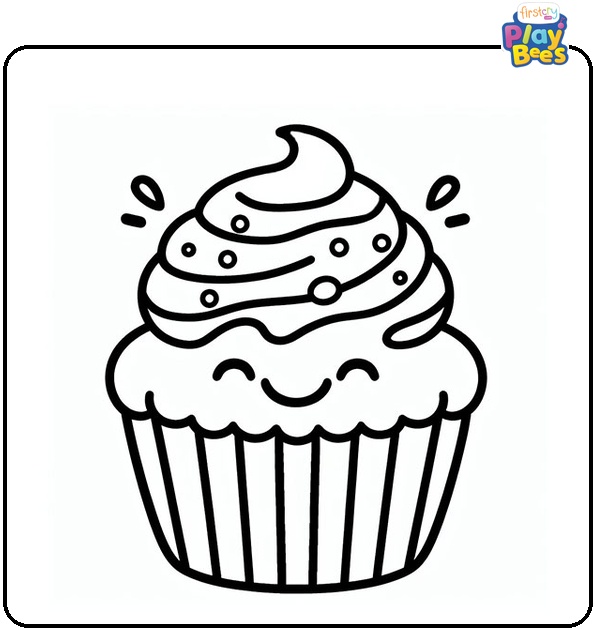 Smiley Cupcake Coloring Page