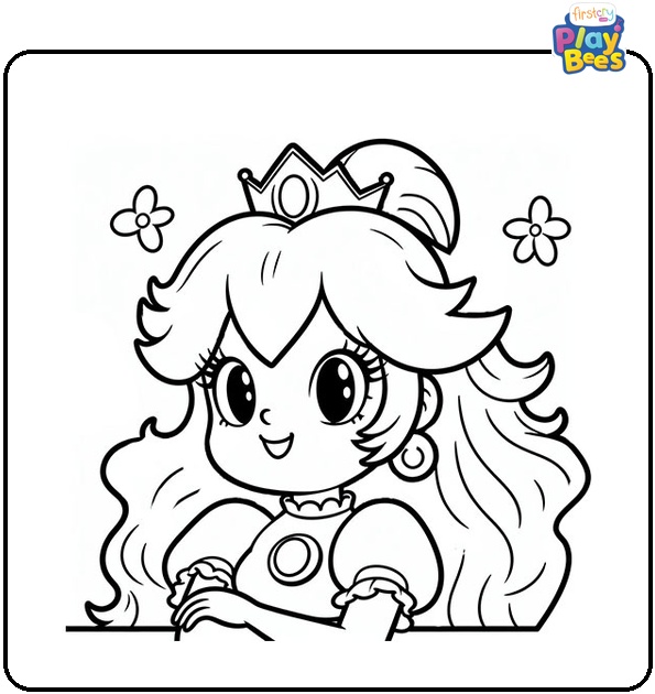 Smiling Princess Peach Coloring Page