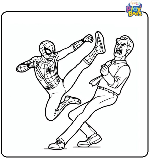 Spiderman Kicking the Villain Coloring Page Spiderman Kicking the Villain Coloring Page
