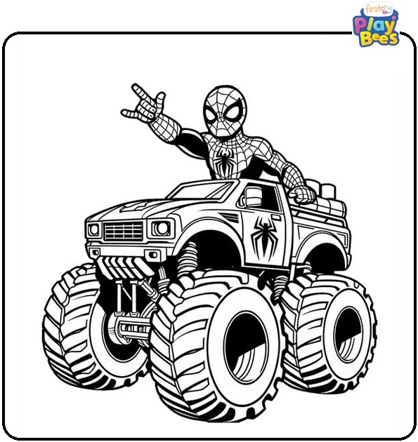 Spider-Man Monster Truck Coloring Page Spider-Man Monster Truck Coloring Page
