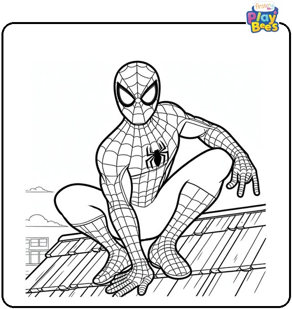 Spiderman on the Roof Coloring Page Spiderman on the Roof Coloring Page