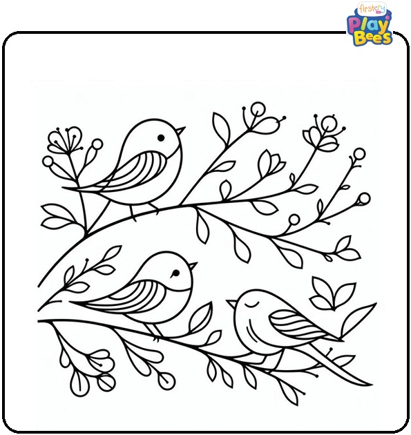 Spring Birds Coloring Page