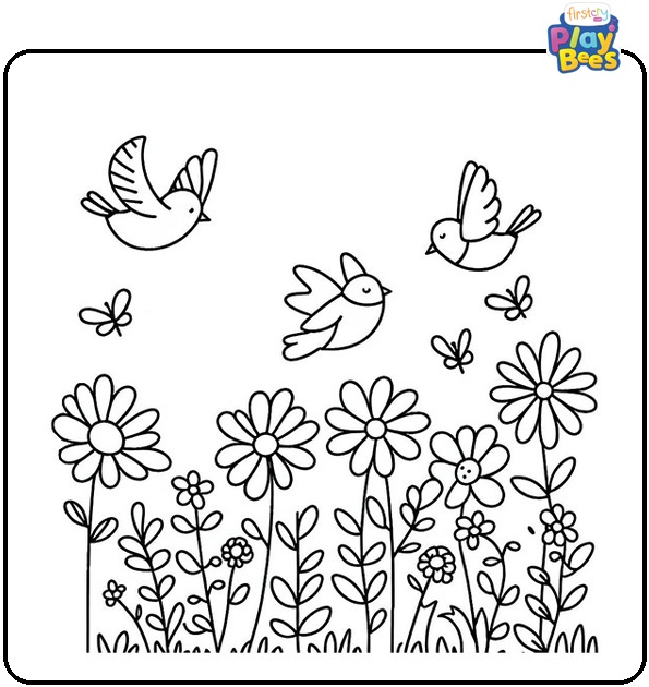 Spring Scene Coloring Page