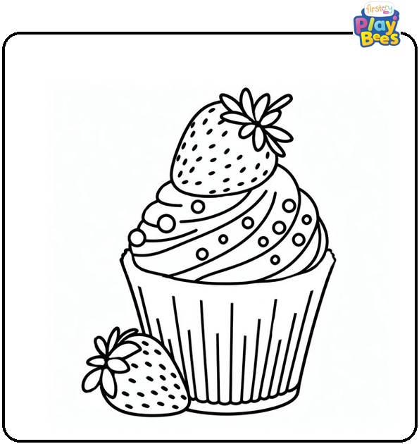 Strawberry Cupcake Coloring Page